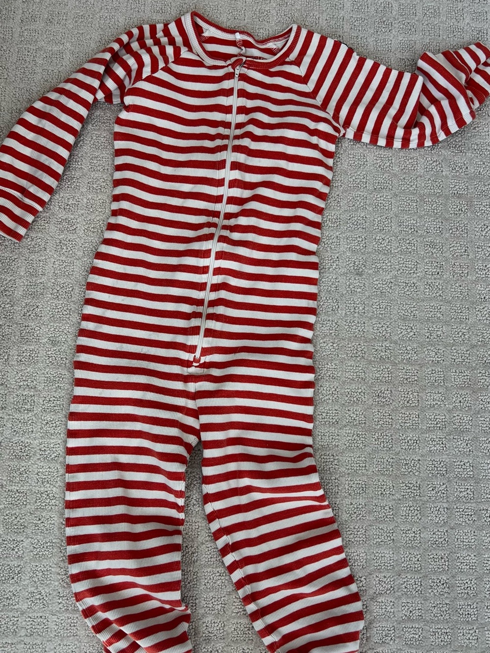 Mini Rodini Red and White Striped Zip One-Piece Footie